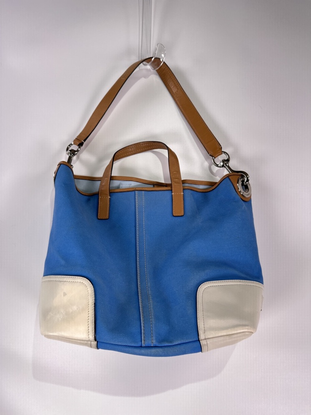 Coach Hadley Duffle Tote F28286 Twill Leather Brilliant Blue Large - Picture 4 of 16